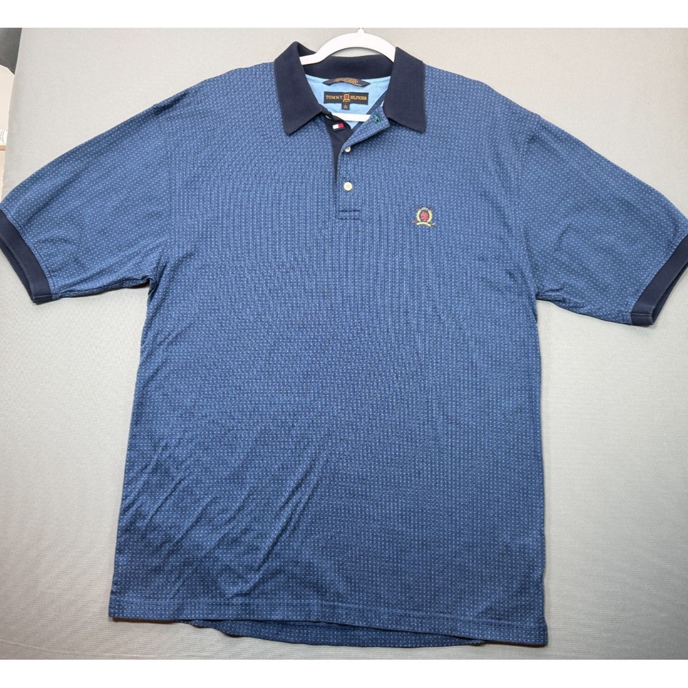 Vintage Tommy Hilfiger Golf Polo Shirt Blue Knit Crest Logo 90s Dadcore | Mens L